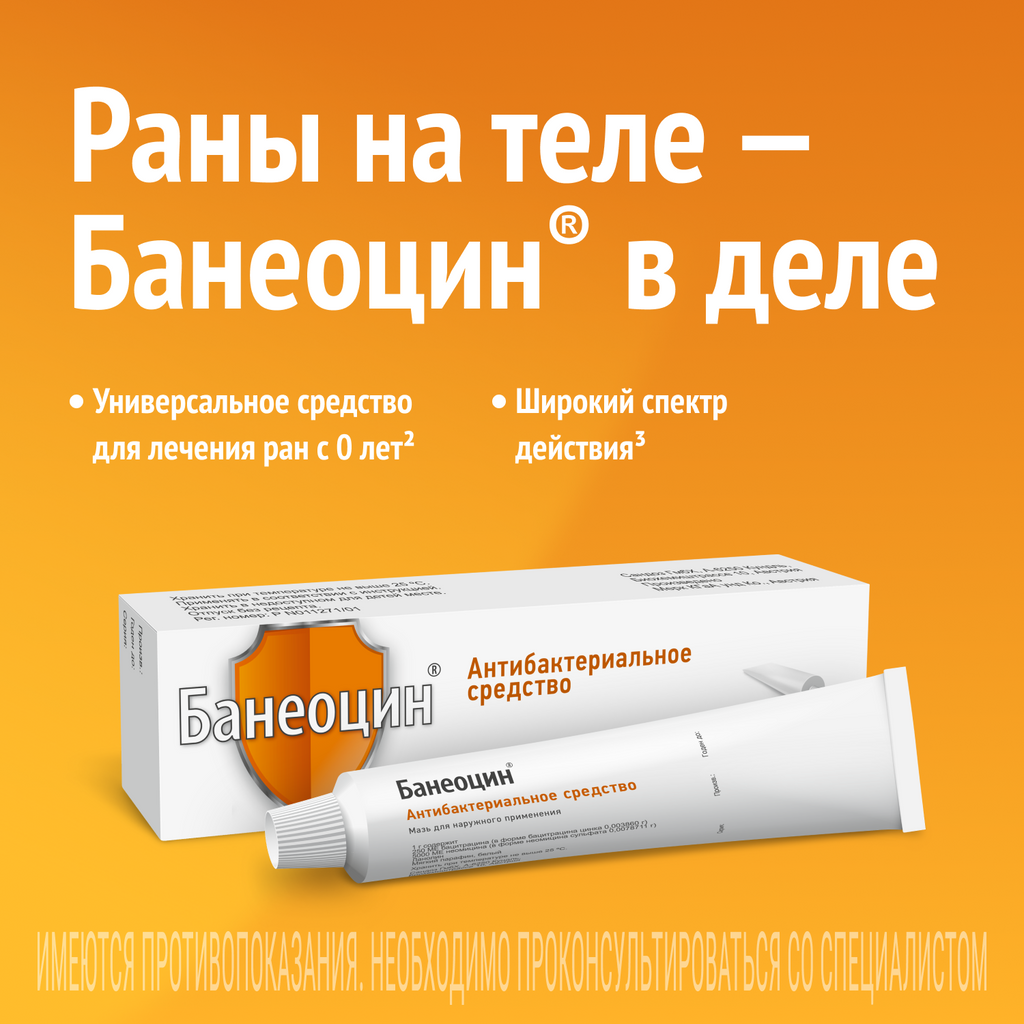 Банеоцин, 250 МЕ/г+5000 МЕ/г, мазь для наружного применения, 20 г, 1 шт.