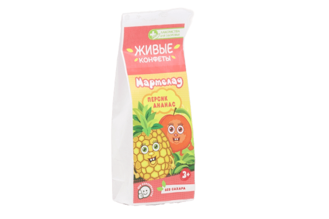 фото упаковки Живые конфеты Мармелад персик ананас без сахара