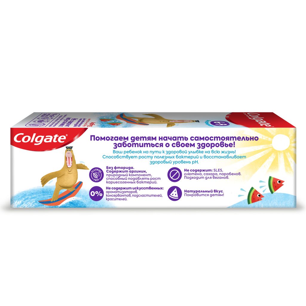 Colgate Паста зубная детская от 6 до 9 лет без фторида, арбуз, 60 мл, 1 шт.