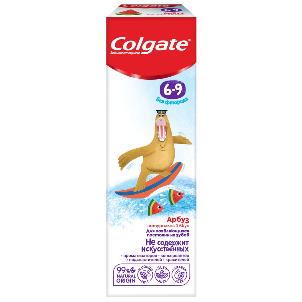 Colgate Паста зубная детская от 6 до 9 лет без фторида, арбуз, 60 мл, 1 шт.