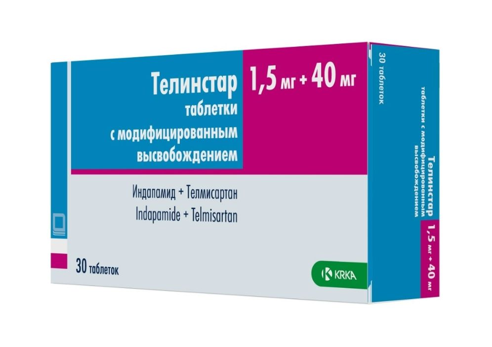 Телинстар, 1,5 мг + 40 мг, таблетки с модифицированным высвобождением, 30 шт. купить по цене от 407 руб в Смоленске, заказать с доставкой в аптеку, инструкция по применению, отзывы, аналоги, KRKA