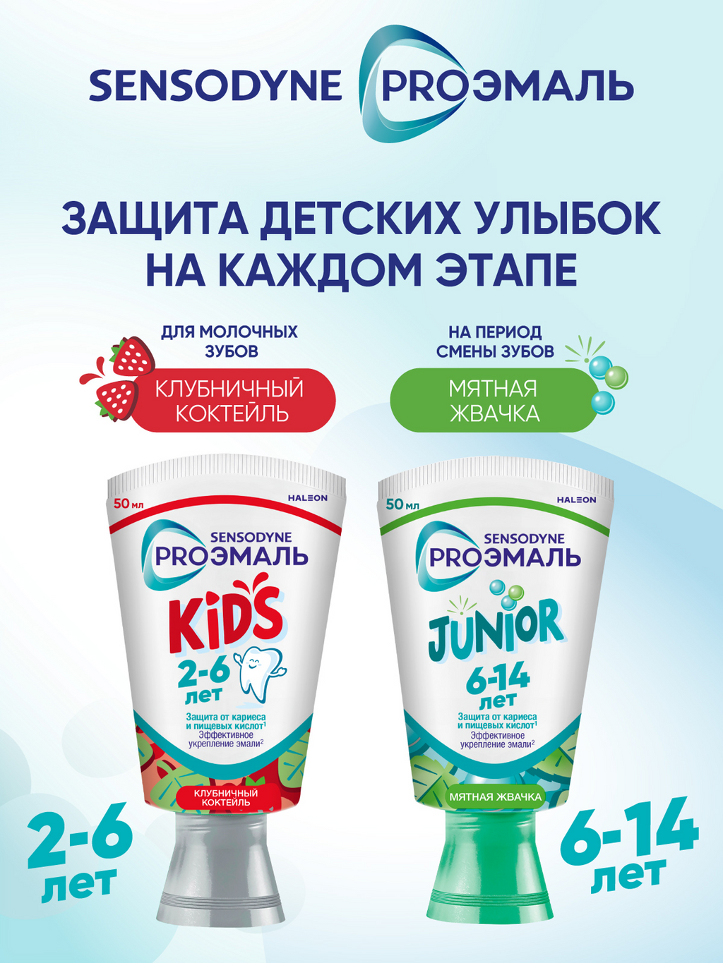 Зубная паста детская Sensodyne PROЭМАЛЬ KIDS, паста зубная, клубничный коктейль, 50 мл, 1 шт.