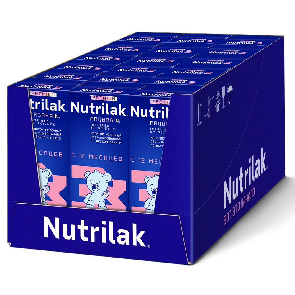 Nutrilak Premium 3 Смесь молочная стерилизованная, для детей с 12 месяцев, смесь молочная, жидкая, готовая к употреблению, ваниль, 200 мл, 1 шт.