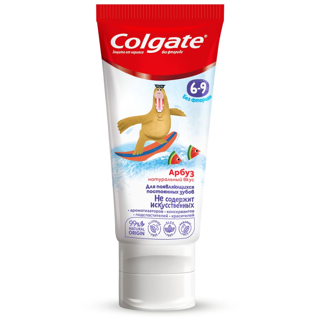Colgate Паста зубная детская от 6 до 9 лет без фторида, арбуз, 60 мл, 1 шт.