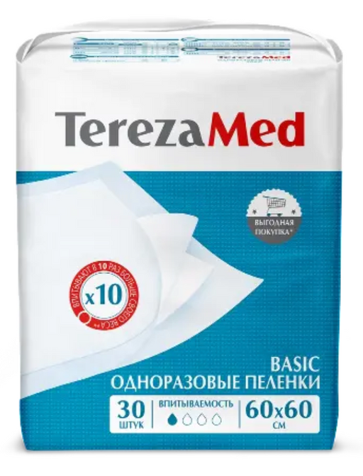 TerezaMed basic пеленки одноразовые впитывающие, 60х60 см, 1 капля, 30 шт.
