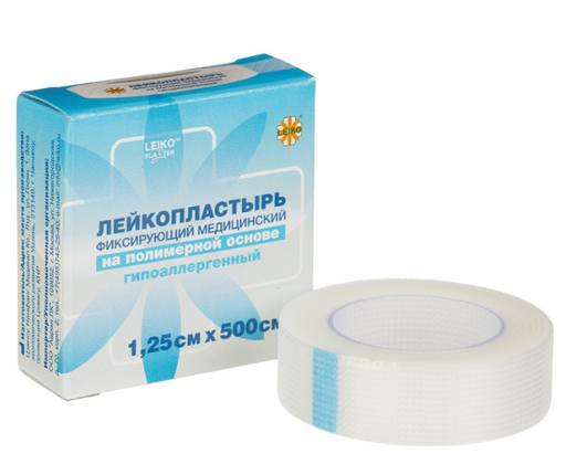 Leiko Пластырь фиксирующий, 1.25х500 см, полимерный (из полимерных материалов), 1 шт.