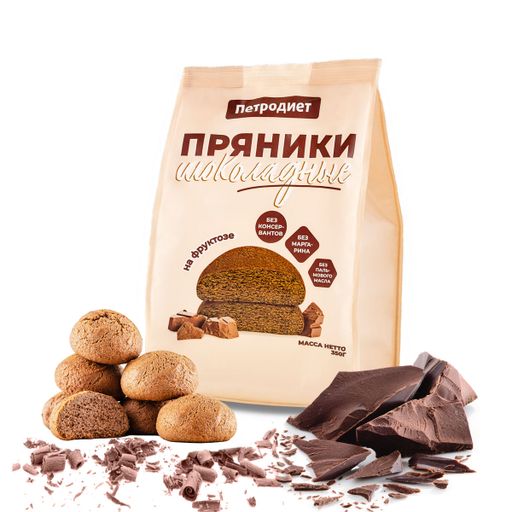 Петродиет Пряники на фруктозе, пряники, шоколадные, 350 г, 1 шт.