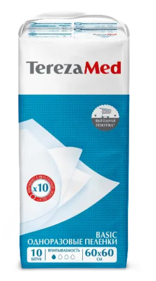 TerezaMed basic пеленки одноразовые впитывающие, 60х60 см, 1 капля, 10 шт.